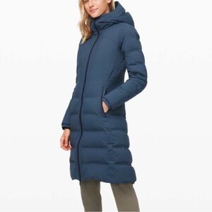 Lululemon sleet street long down fill jacket in iron blue